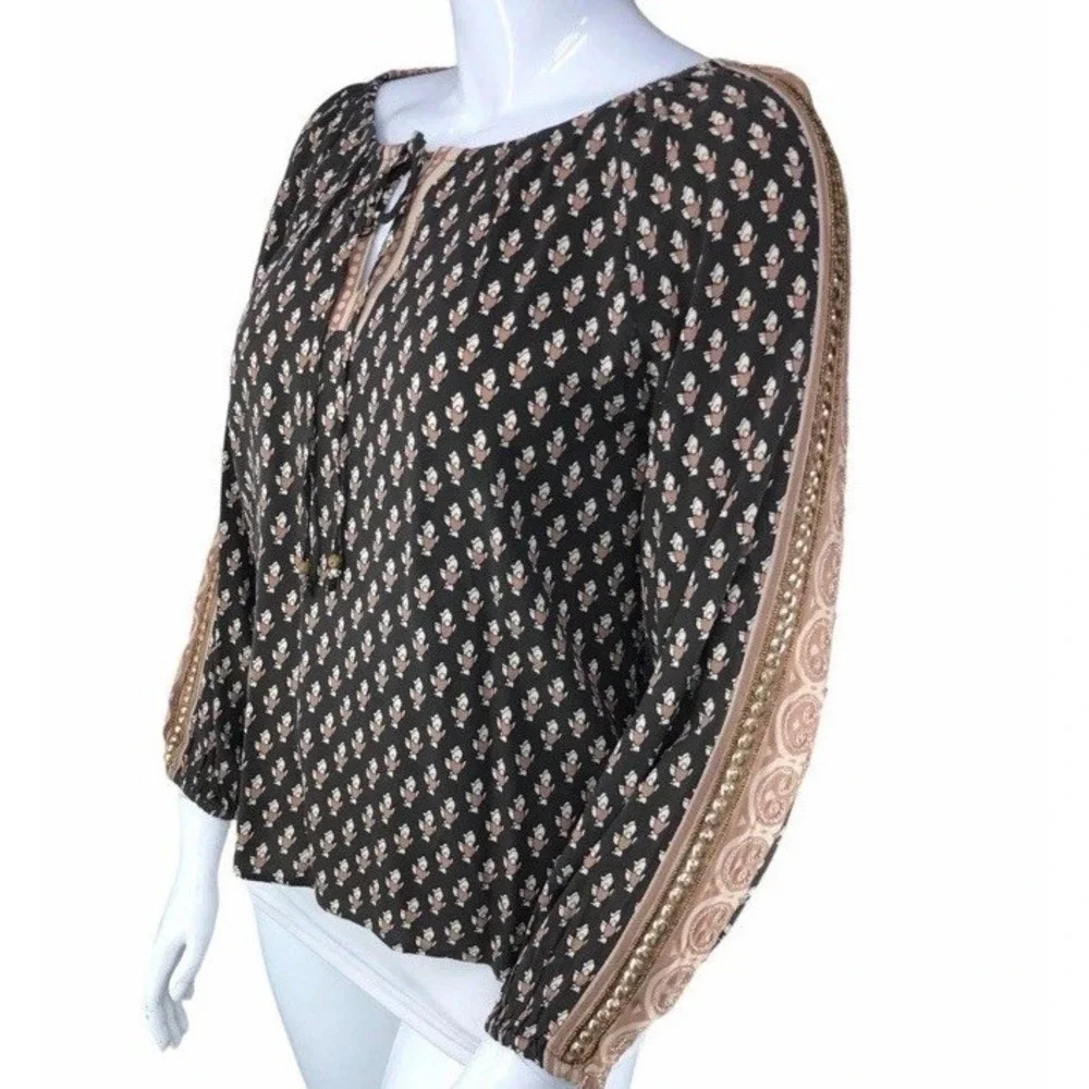 Soft Surroundings Jolene Peasant Blouse Sz XL Neutral Geo Cottagecore NWT $120